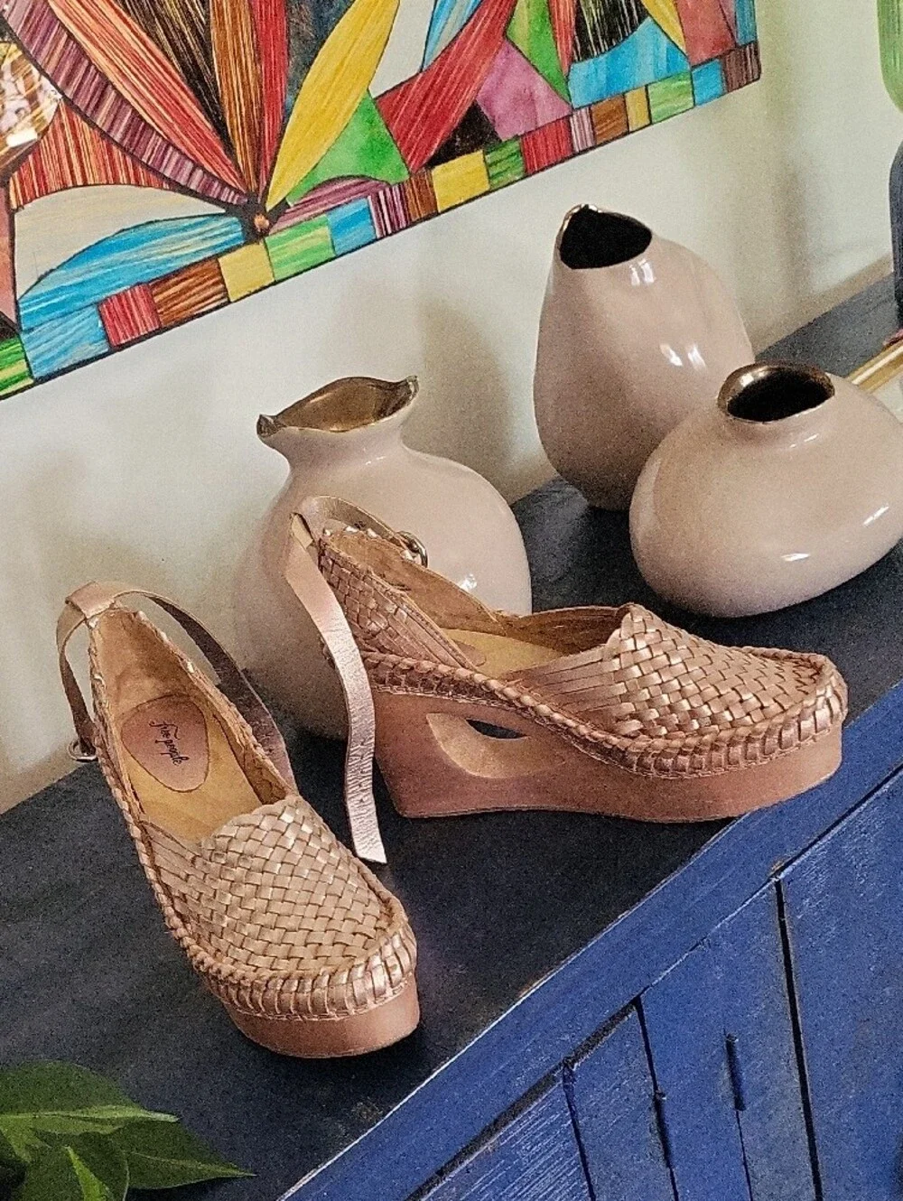 Free People Woven Metallic Rose Gold Slingback Mules